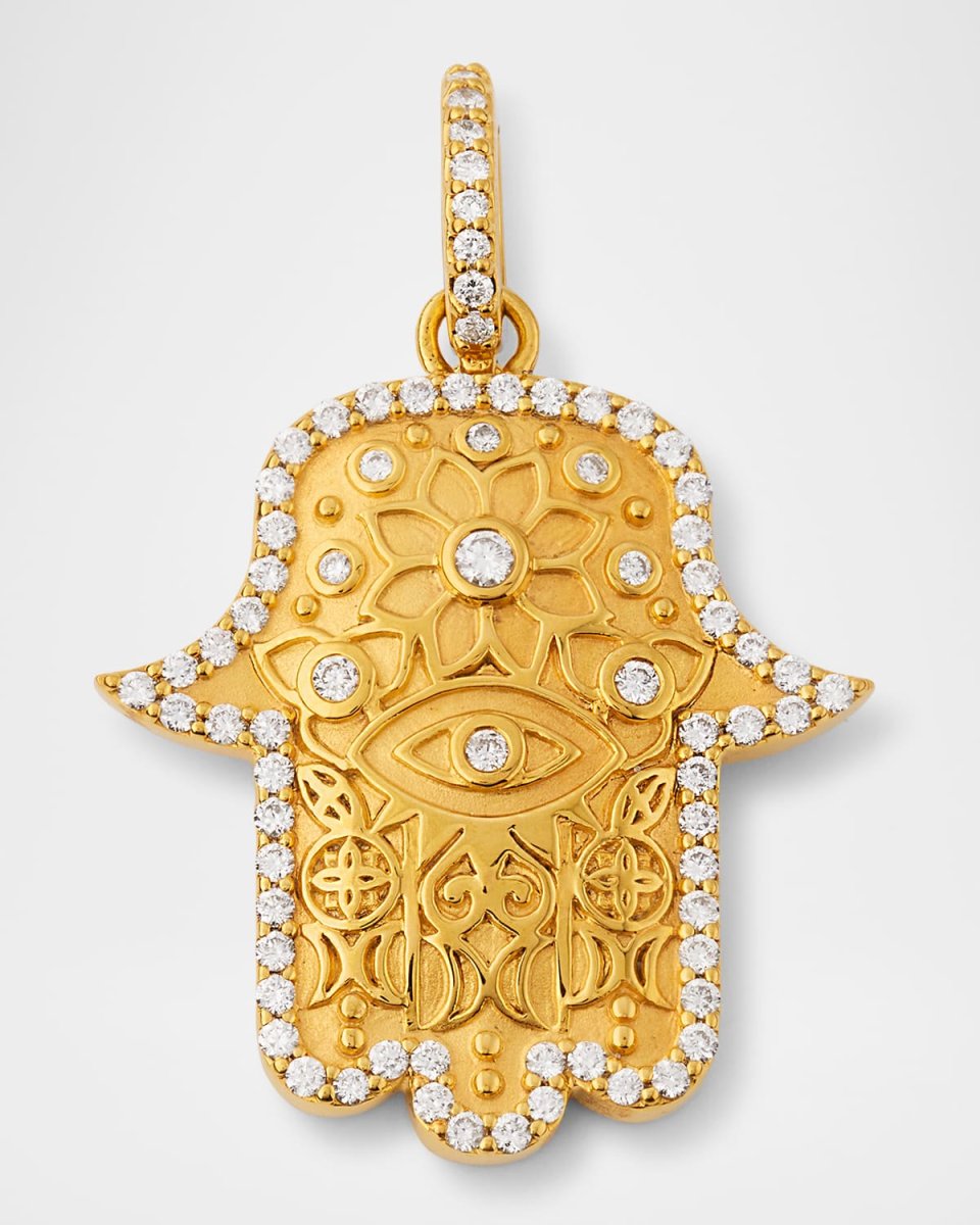 20K Small Hamsa Pendant with Diamonds